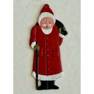 VINTAGE Department 56 Hand Painted Pewter Santa Ornament 4546-2 - Folk Art - EUC